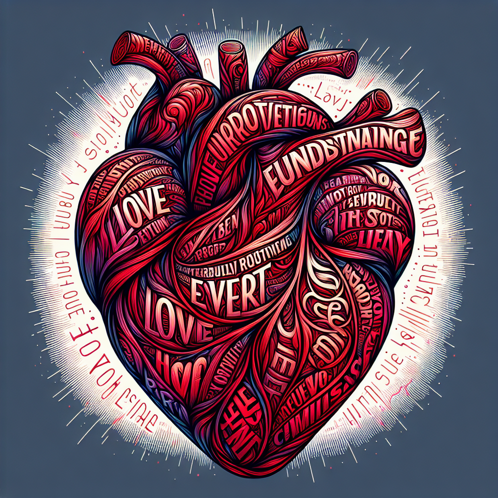 איור של לב ובתוכו משפטים שמבטאים מסר אישי.